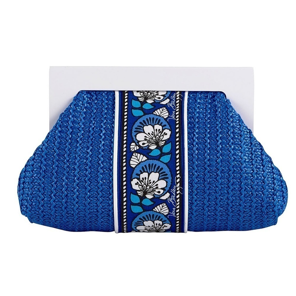 Blue Bayou Woven Straw Floral Frame Clutch NWT